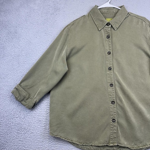 Pulp Shirt Womens XL Olive‎ Green Lyocell Tencel Button Front Boxy 3/4 Sleeve - Picture 4 of 14